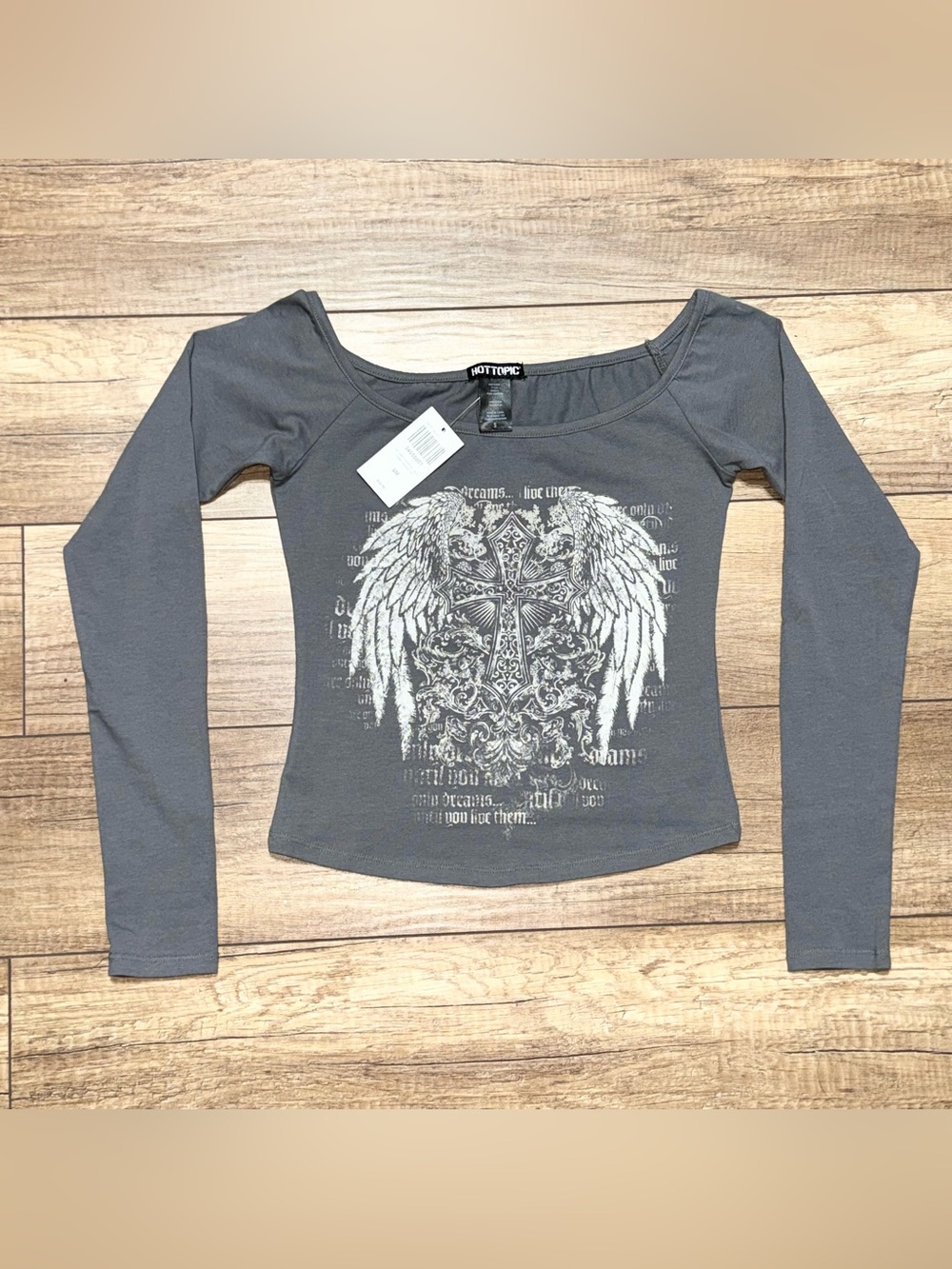 Hot Topic Grunge Wings Cross Y2K Off The Shoulder Long Sleeve Shirt Womens S